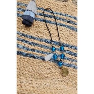 Turquoise Glass Beaded & Brass Necklace